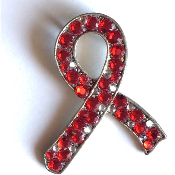 Red Ribbon pendant with Rhinestones - Picture 1 of 3
